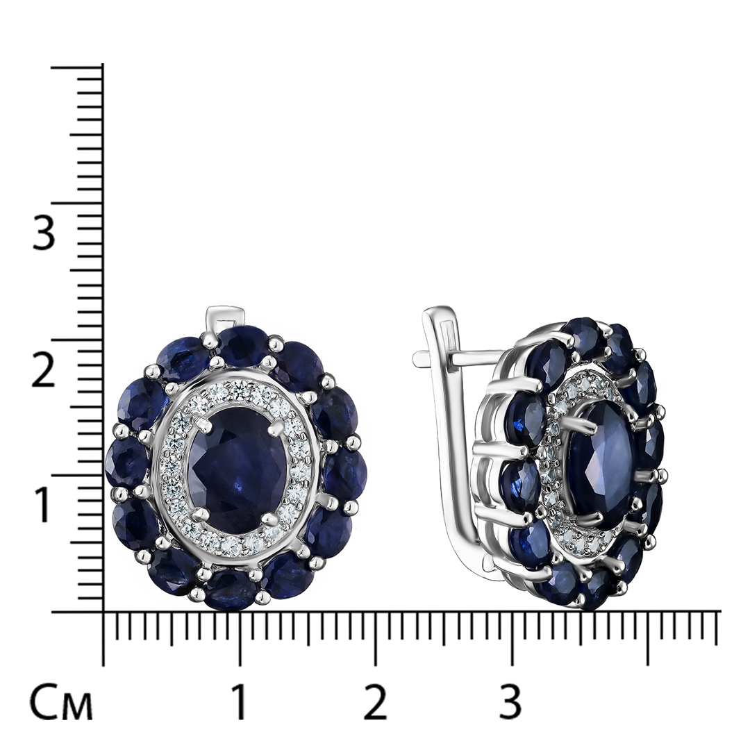 Серебряные серьги 925 пробы; вставки 26 Сапфир U/2 11,128ct; 40 Циркон бесцв. 0,88ct;
