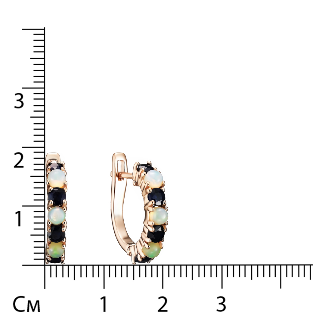 Серебряные серьги 925 пробы; вставки 8 Сапфир U/2 1,2ct; 6 Опал белый 0,54ct;