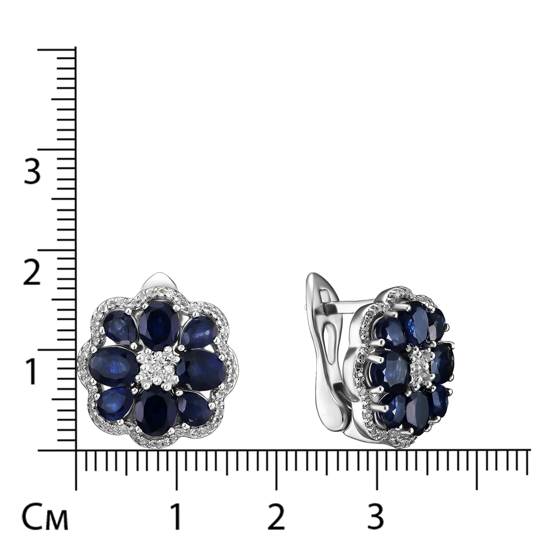 Серебряные серьги 925 пробы; вставки 16 Сапфир U/2 5,36ct; 120 Топаз белый 0,36ct;