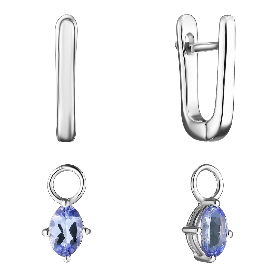 Серебряные серьги-трансформер 925 пробы; вставки 2 Танзанит 0,88ct;
