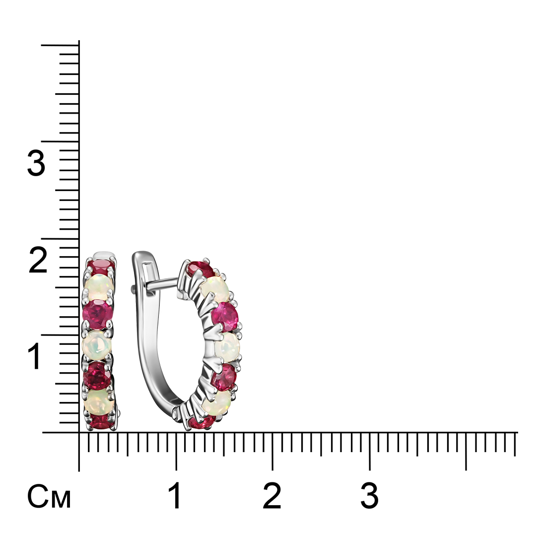 Серебряные серьги 925 пробы; вставки 8 Рубин F/2 1,04ct; 6 Опал 0,54ct;
