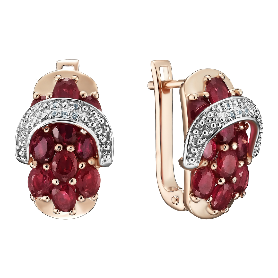 Серебряные серьги 925 пробы; вставки 20 Рубин F/2 5,2ct; 10 Циркон бесцв. 0,07ct;