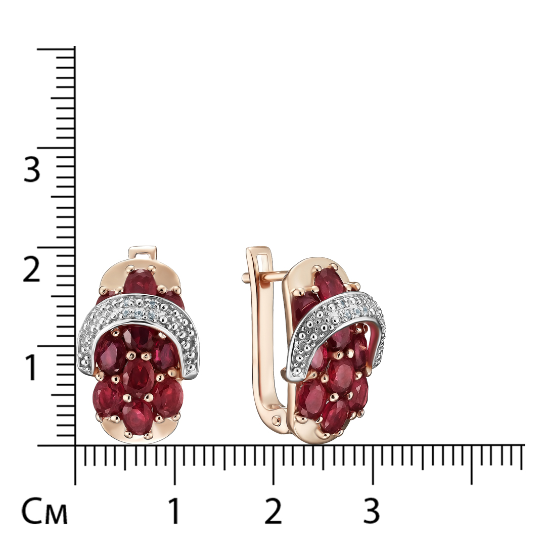 Серебряные серьги 925 пробы; вставки 20 Рубин F/2 5,2ct; 10 Циркон бесцв. 0,07ct;
