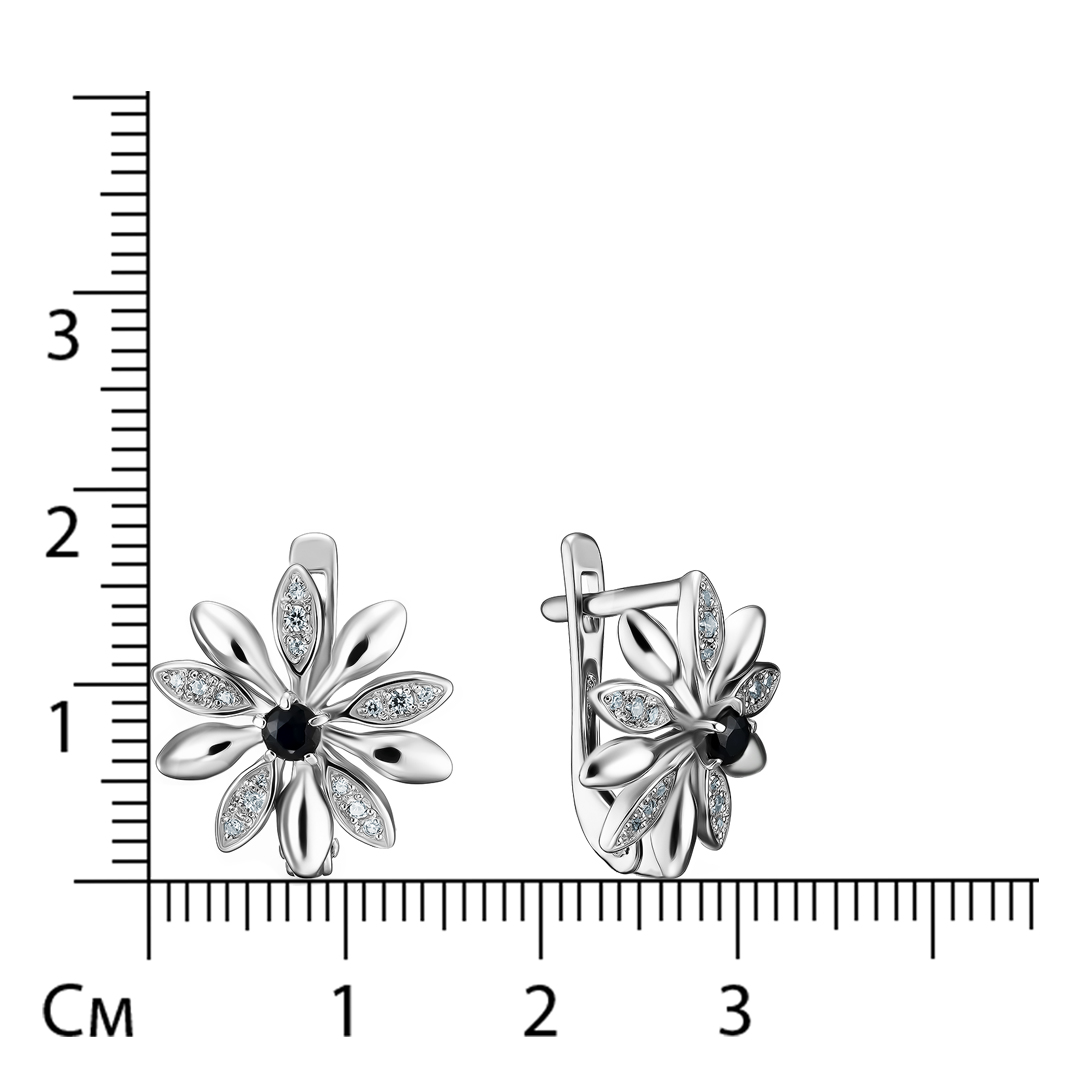 Серебряные серьги 925 пробы; вставки 2 Сапфир 0,250 U/2; 30 Фианит бесцв.;