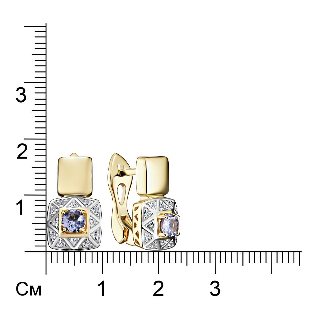 Серебряные серьги 925 пробы; вставки 2 Танзанит 0,46ct; 24 Топаз бесцв. 0,24ct;