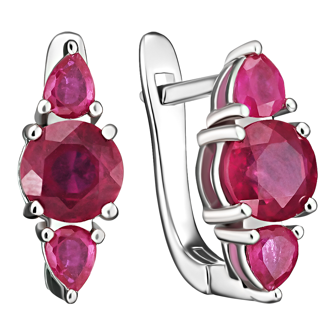 Серебряные серьги 925 пробы; вставки 6 Рубин F/2 2,8 ct;