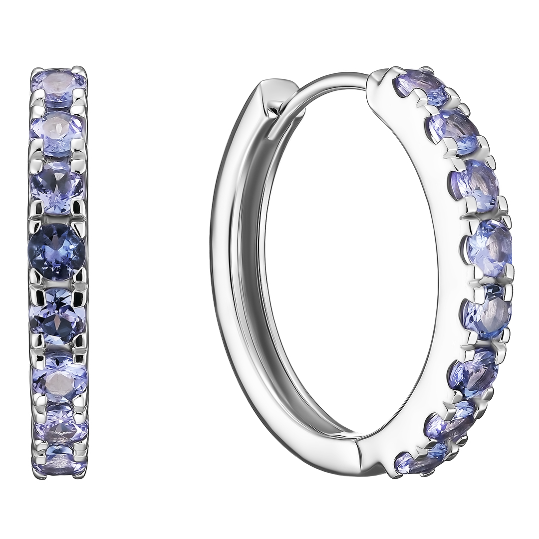 Серебряные серьги 925 пробы; вставки 16 Танзанит 1,6 ct;