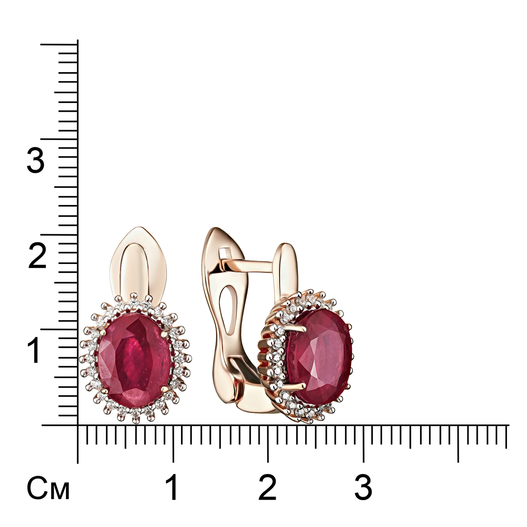 Серебряные серьги 925 пробы; вставки 2 Рубин F/2 4,9ct; 48 Куб. Цирконий бесцв. 0,24ct;