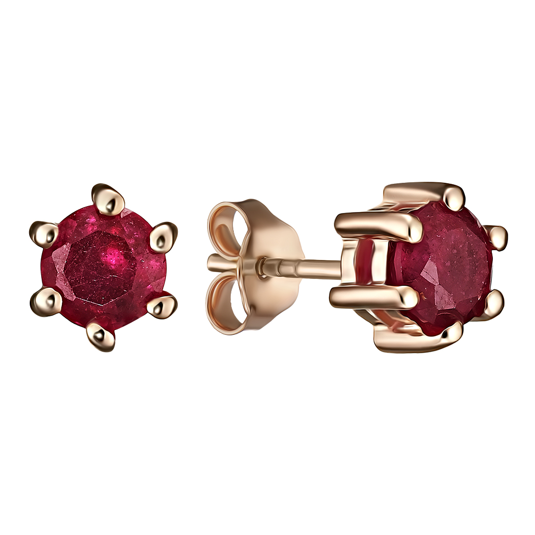 Серебряные серьги-пусеты 925 пробы; вставки 2 Рубин F/2 1,42 ct;