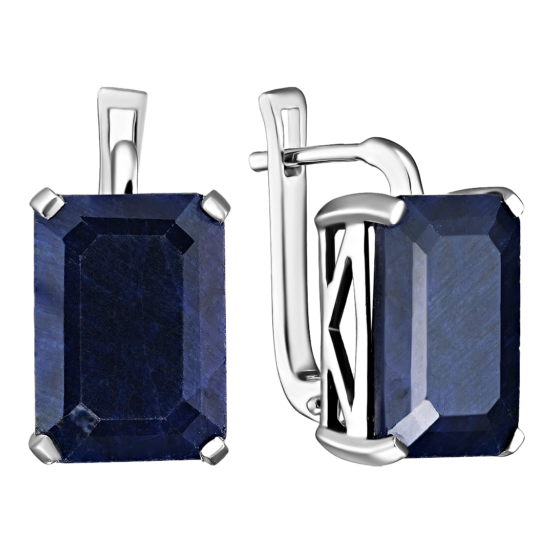 Серебряные серьги 925 пробы; вставки 2 Корунд синий 18 ct;