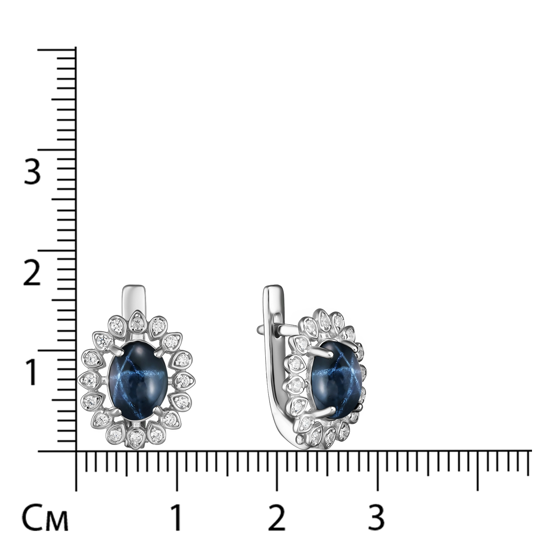 Серебряные серьги 925 пробы; вставки 2 Сапфир 4,179 U/2; 32 Фианит бесцв.;