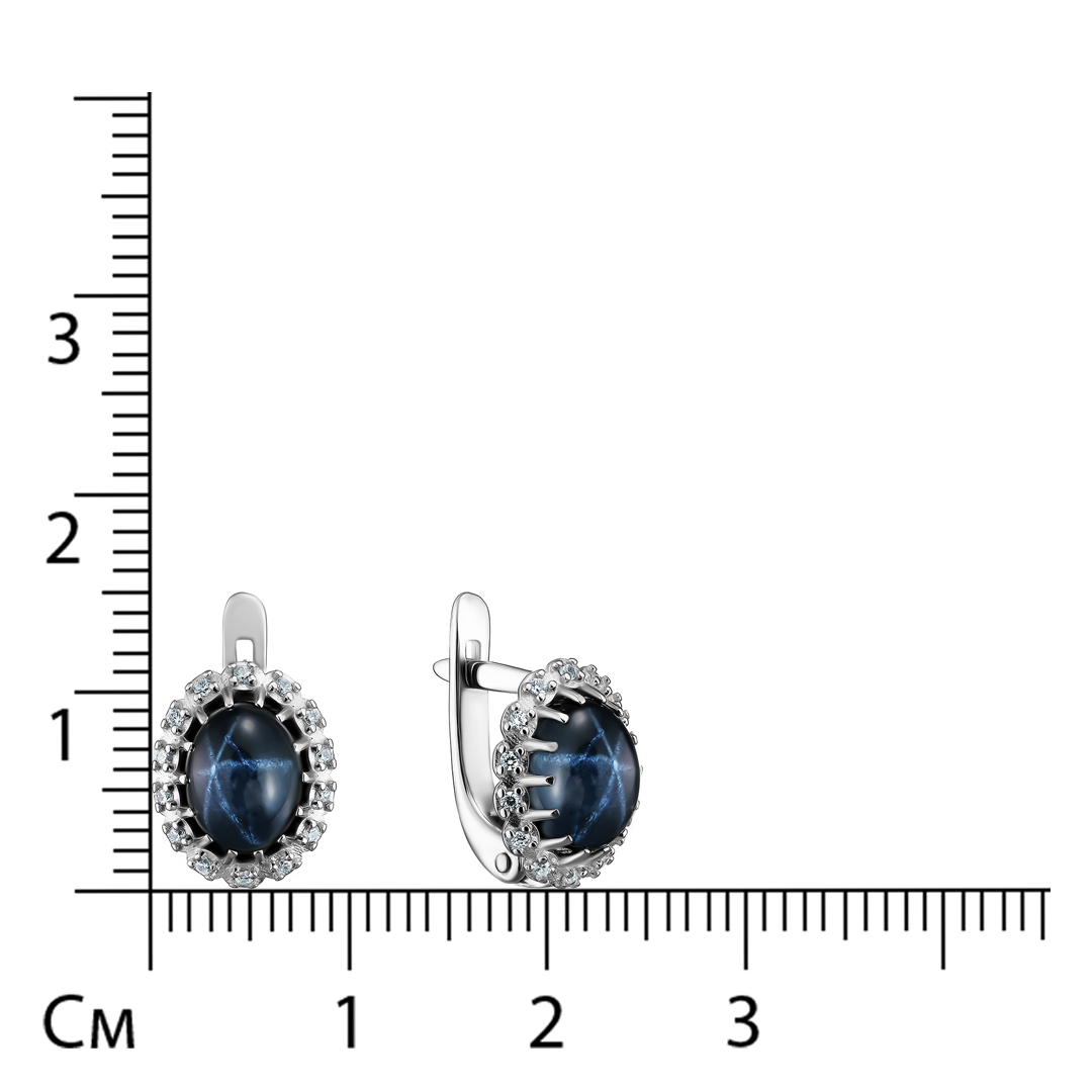 Серебряные серьги 925 пробы; вставки 2 Сапфир 4,183 U/2; 28 Фианит бесцв.;