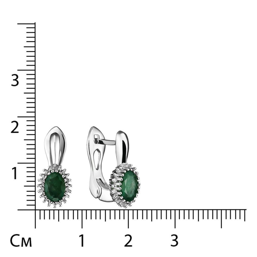 Серебряные серьги 925 пробы; вставки 2 Изумруд (F) 4/Г3 1,3ct; 20 Куб. Цирконий бесцв. 0,094ct;
