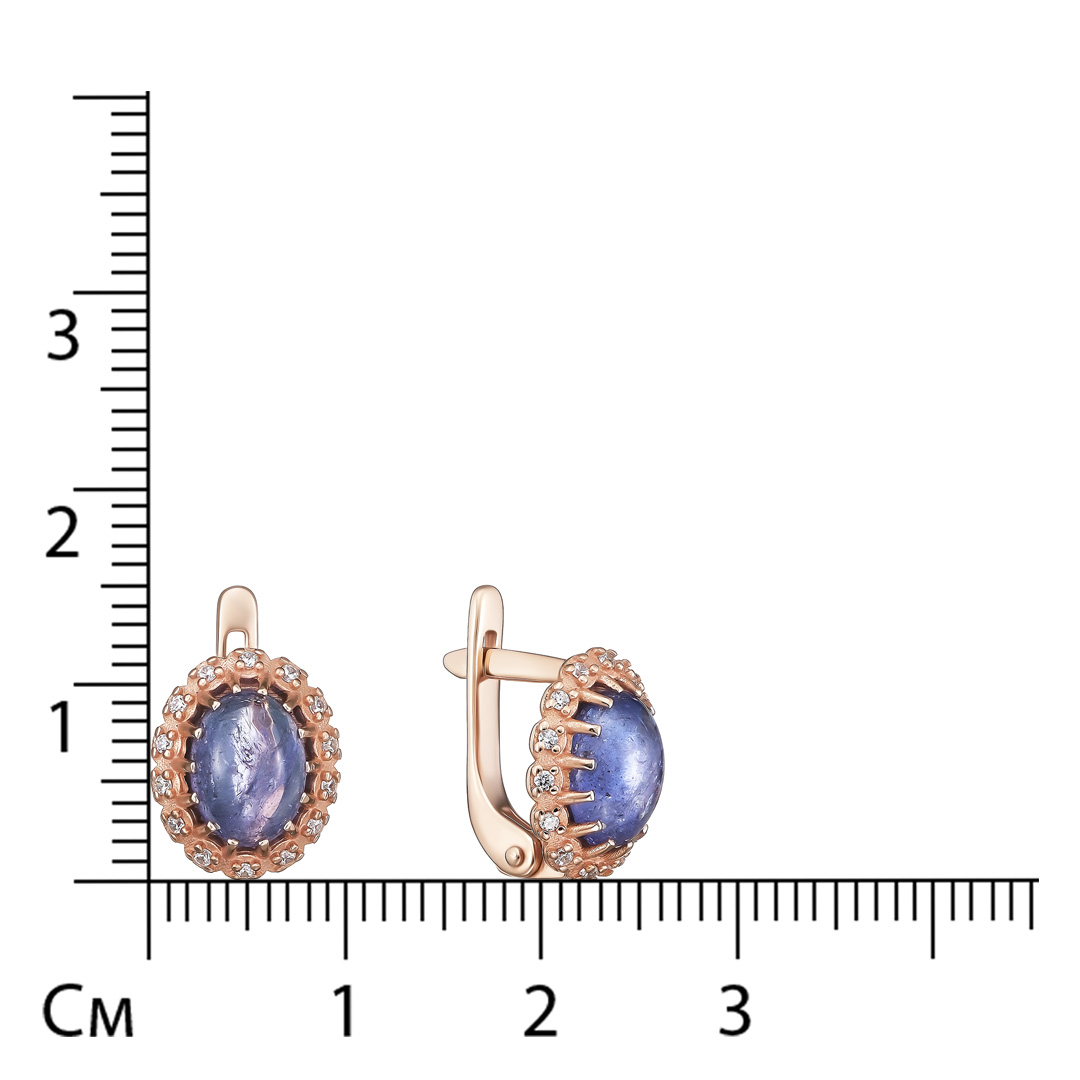 Серебряные серьги 925 пробы; вставки 2 Танзанит; 28 Фианит бесцв.;