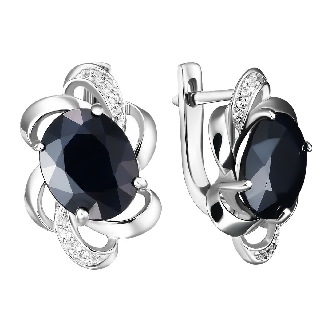 Серебряные серьги 925 пробы; вставки 2 Сапфир 6,439 U/2; 20 Топаз белый;