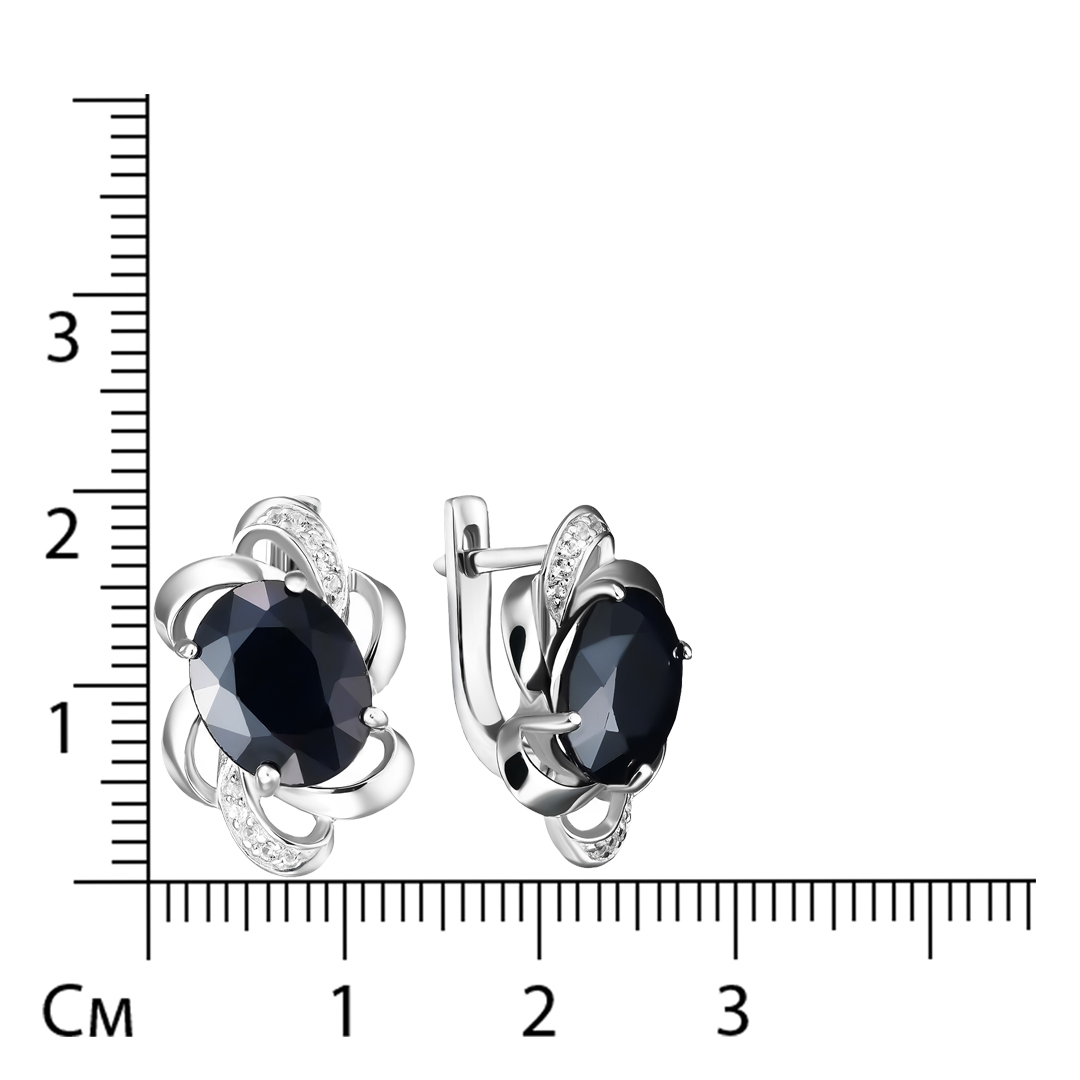 Серебряные серьги 925 пробы; вставки 2 Сапфир 6,439 U/2; 20 Топаз белый;