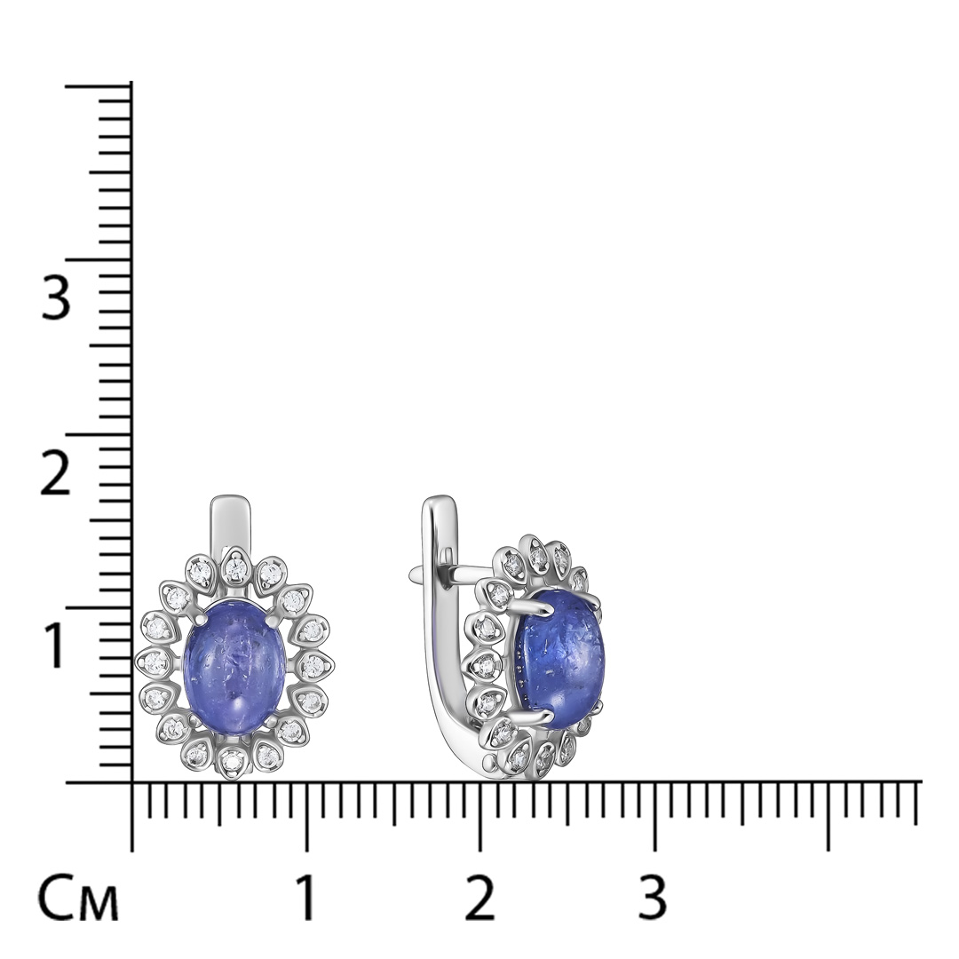 Серебряные серьги 925 пробы; вставки 2 Танзанит; 32 Фианит бесцв.;