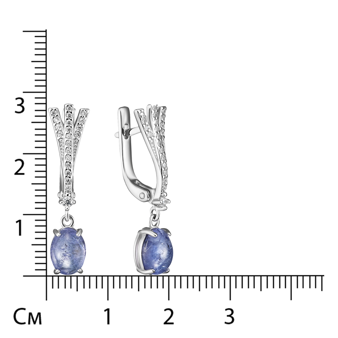 Серебряные серьги 925 пробы; вставки 2 Танзанит; 42 Фианит бесцв.;