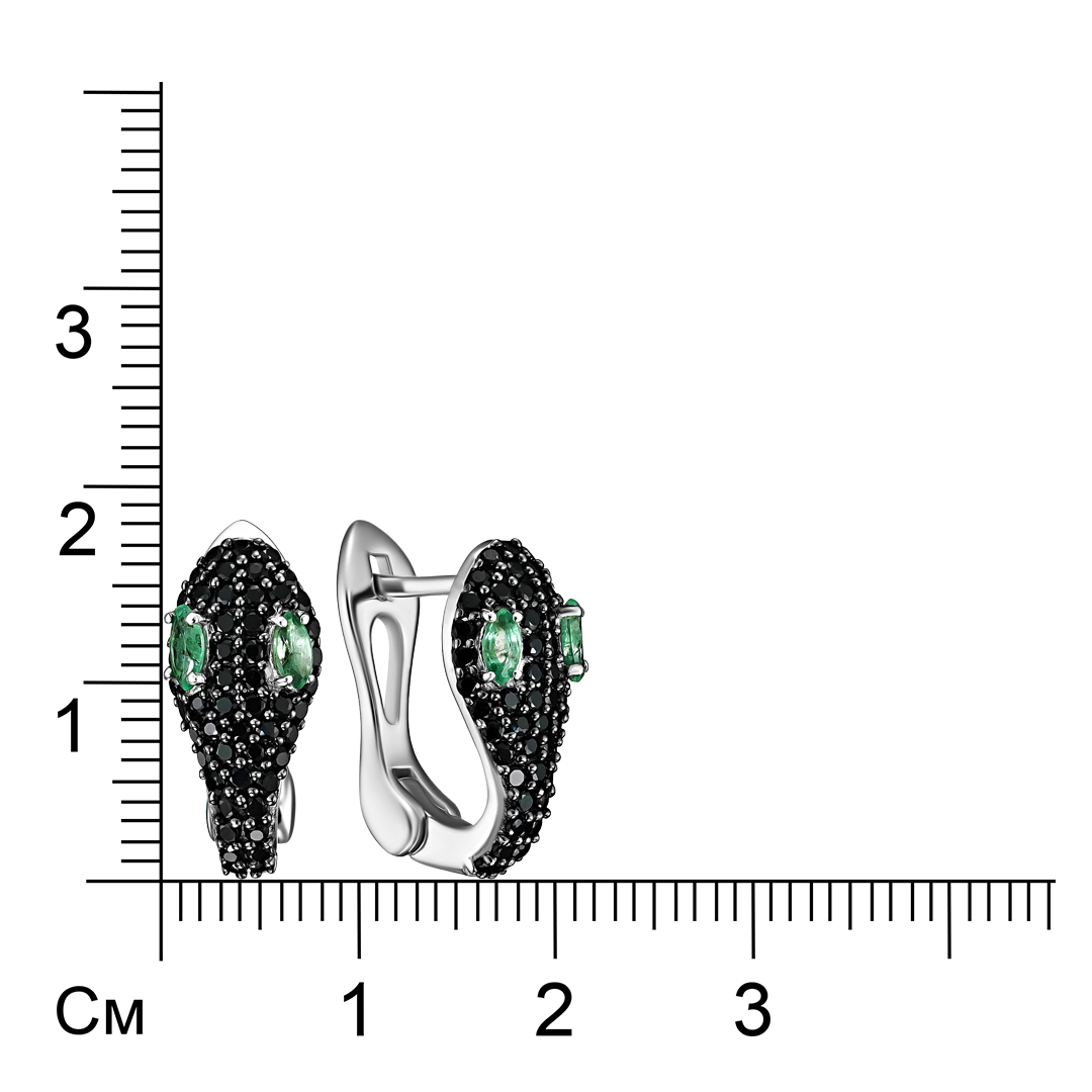 Серебряные серьги с изумрудами "Змеи"