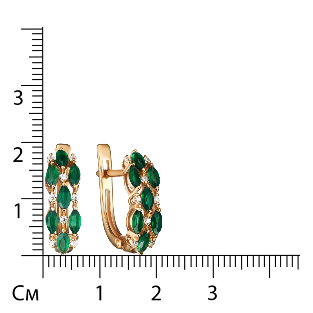 Серебряные серьги 925 пробы; вставки 14 Агат зеленый; 16 Фианит бесцв.;