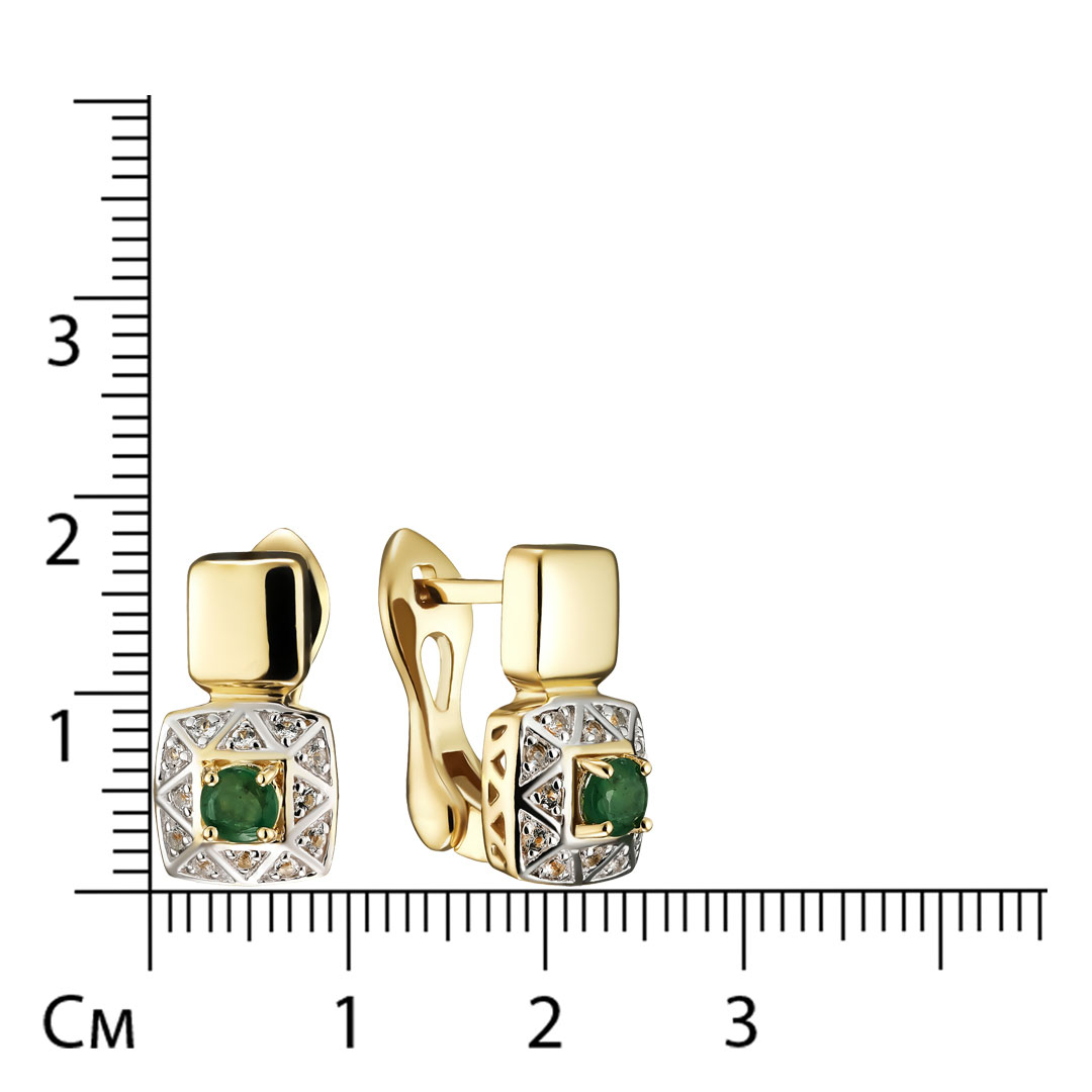 Серебряные серьги 925 пробы; вставки 2 Изумруд (F) 4/Г3 0,46ct; 24 Топаз белый 0,24ct;