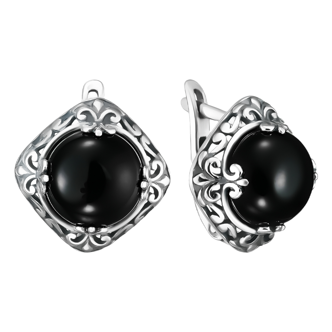 Серебряные серьги 925 пробы; оксидирование; вставки 2 Агат нат.;