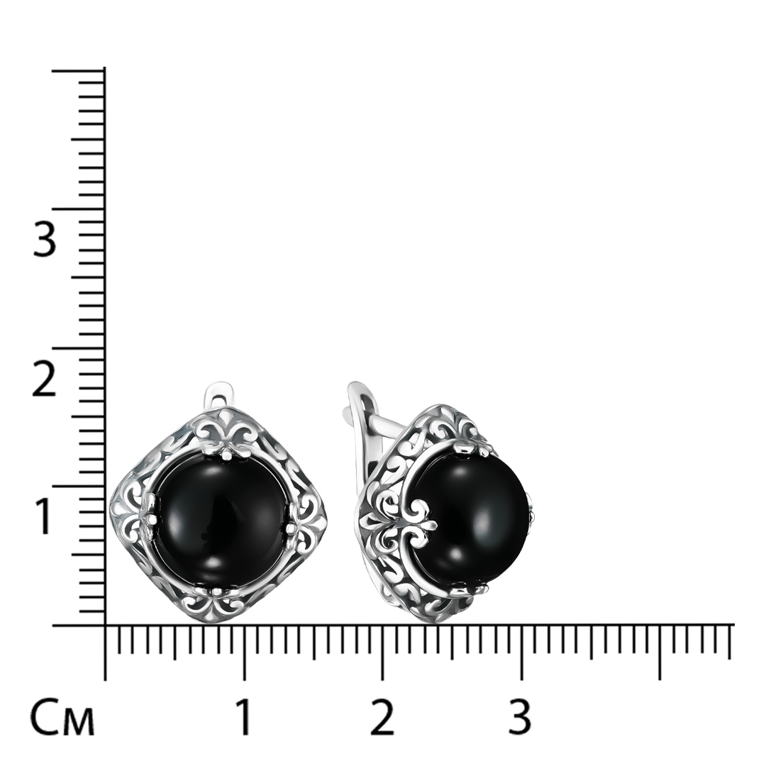Серебряные серьги 925 пробы; оксидирование; вставки 2 Агат нат.;