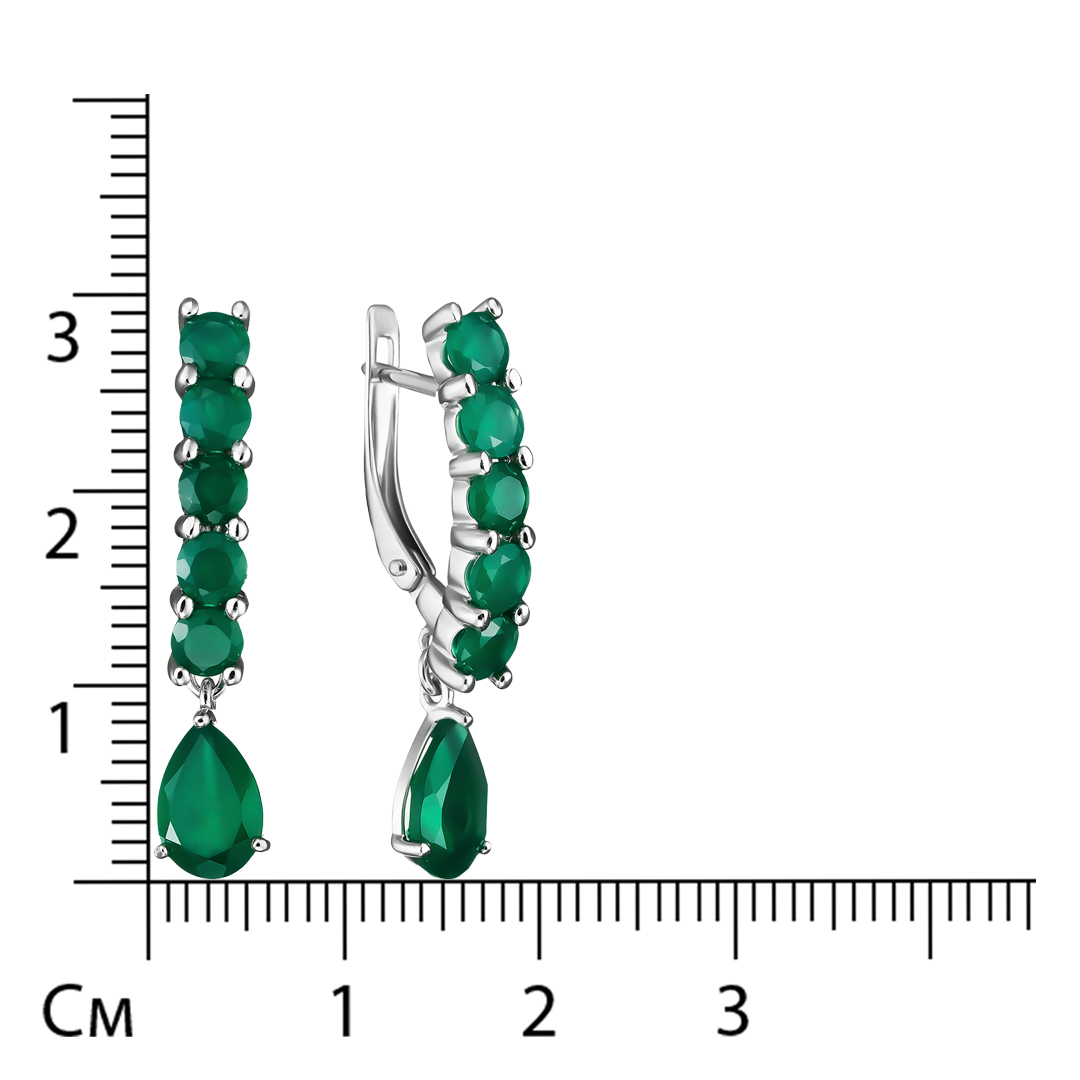 Серебряные серьги 925 пробы; вставки 12 Агат зеленый;