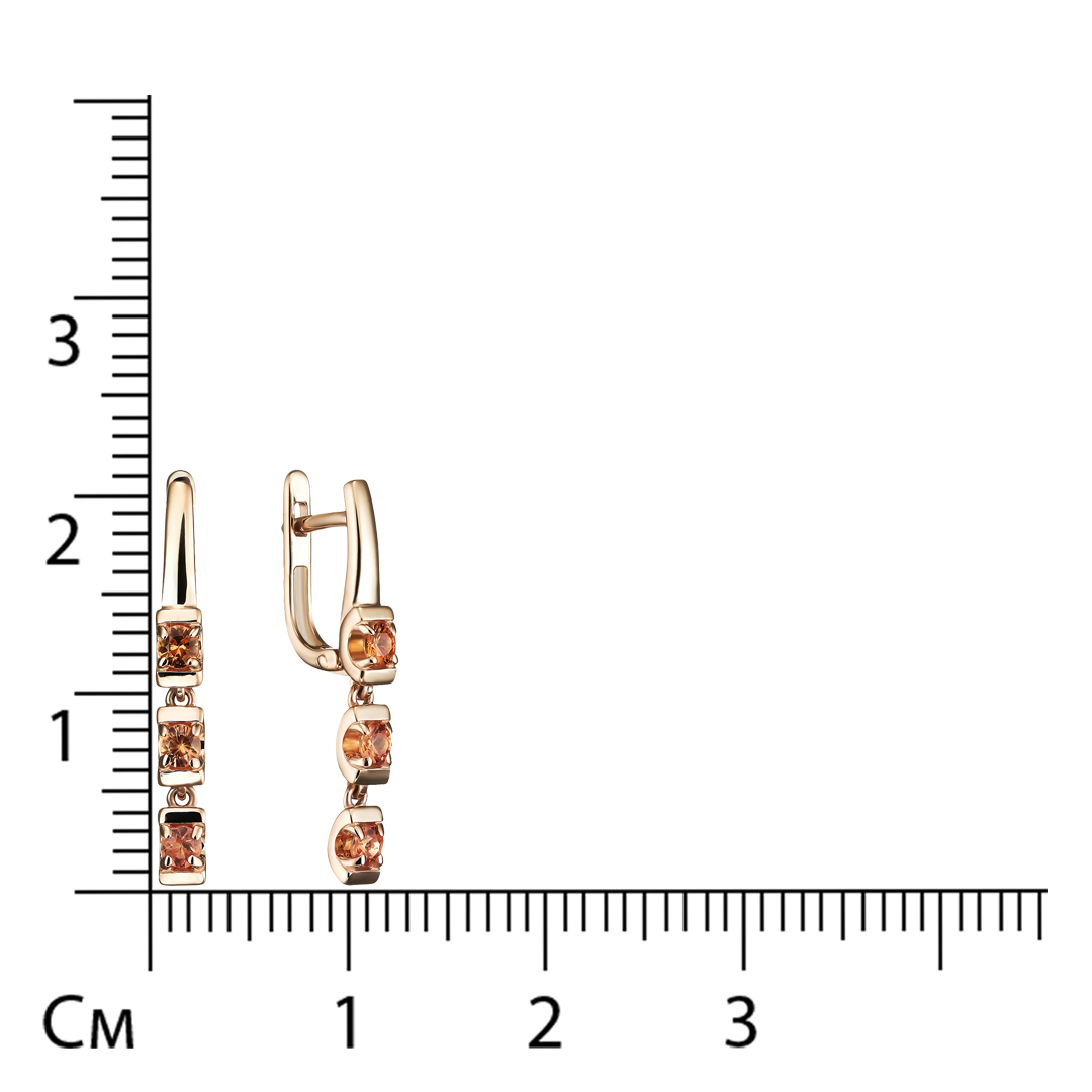 Серебряные серьги 925 пробы; вставки 6 Сапфир оранж.;