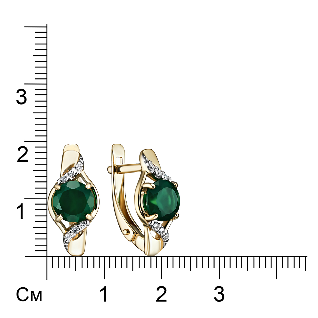 Серебряные серьги 925 пробы; вставки 2 Агат; 12 Фианит бесцв.;