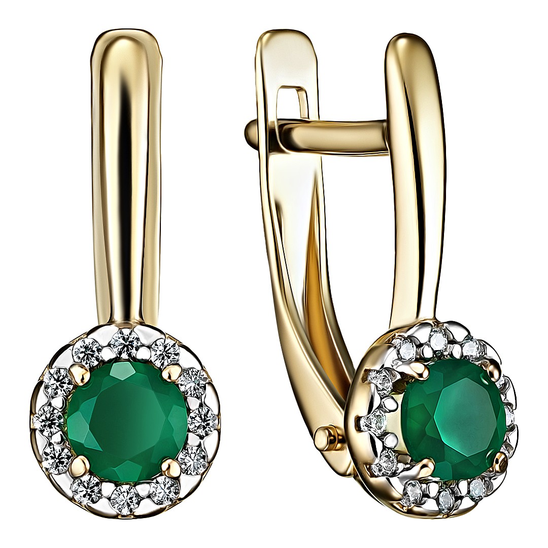 Серебряные серьги 925 пробы; вставки 2 Агат; 24 Фианит бесцв.;