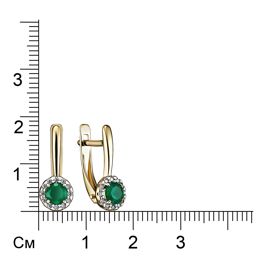 Серебряные серьги 925 пробы; вставки 2 Агат; 24 Фианит бесцв.;