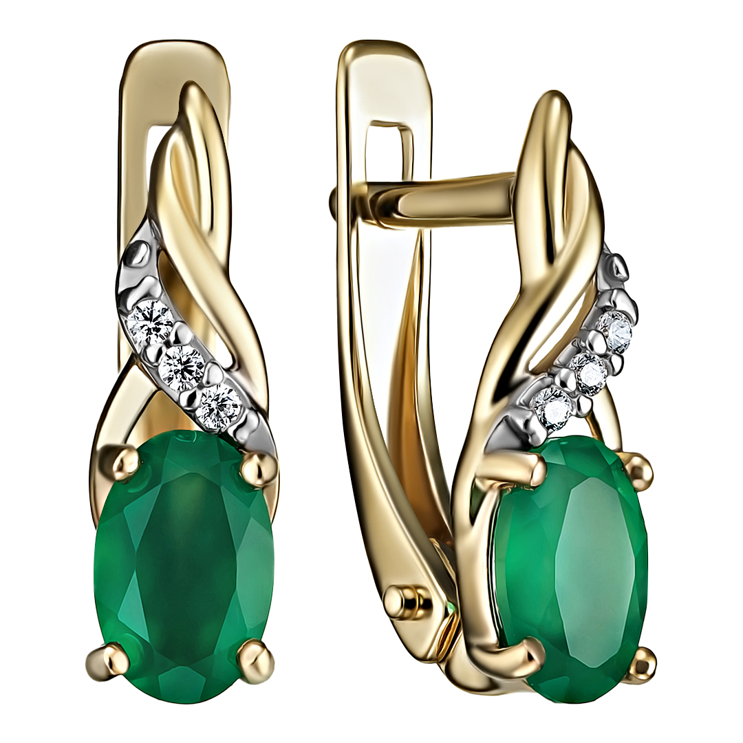 Серебряные серьги 925 пробы; вставки 2 Агат; 6 Фианит бесцв.;