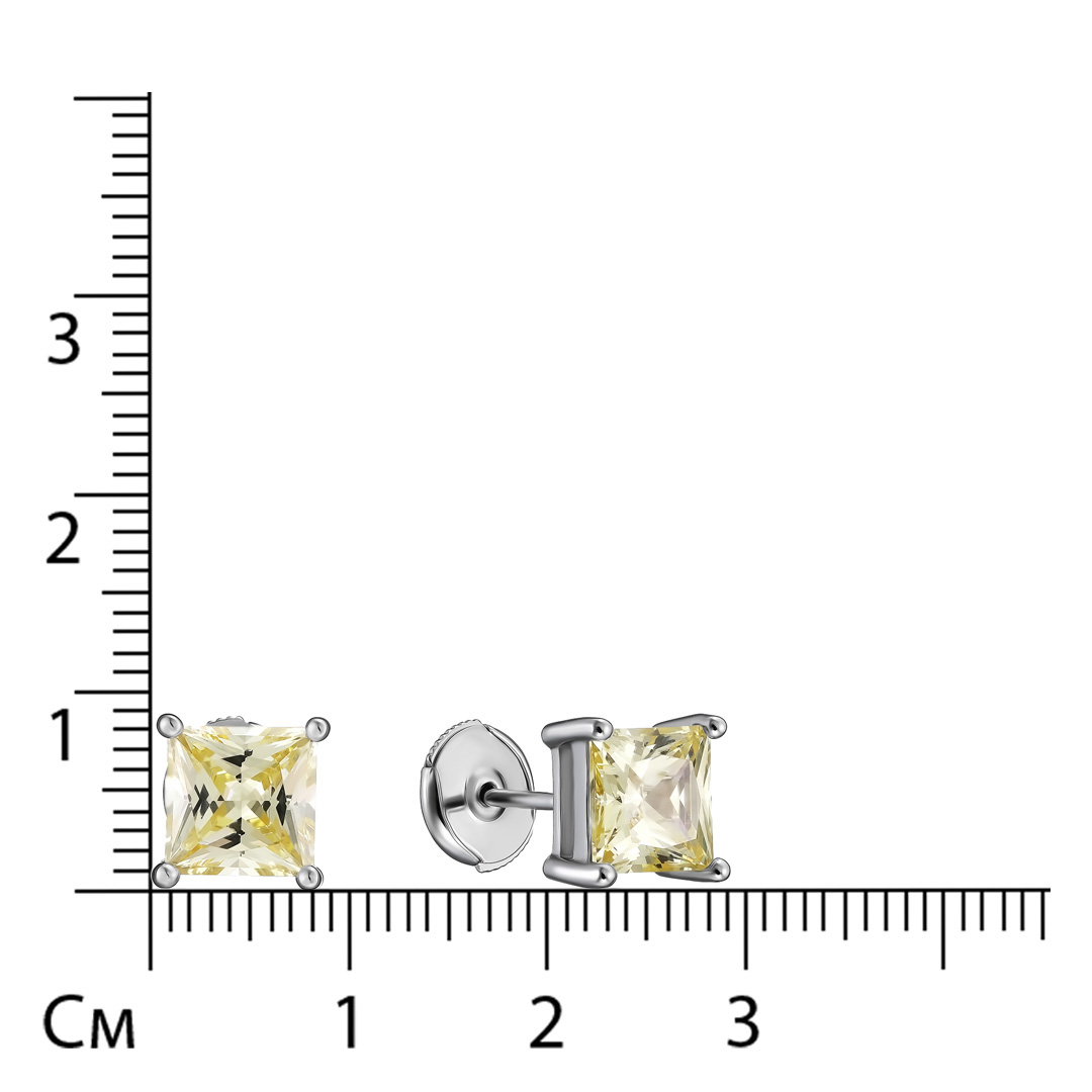 Серебряные серьги-пусеты 925 пробы; вставки 2 Куб.Цирконий желтый 5,0 ct;