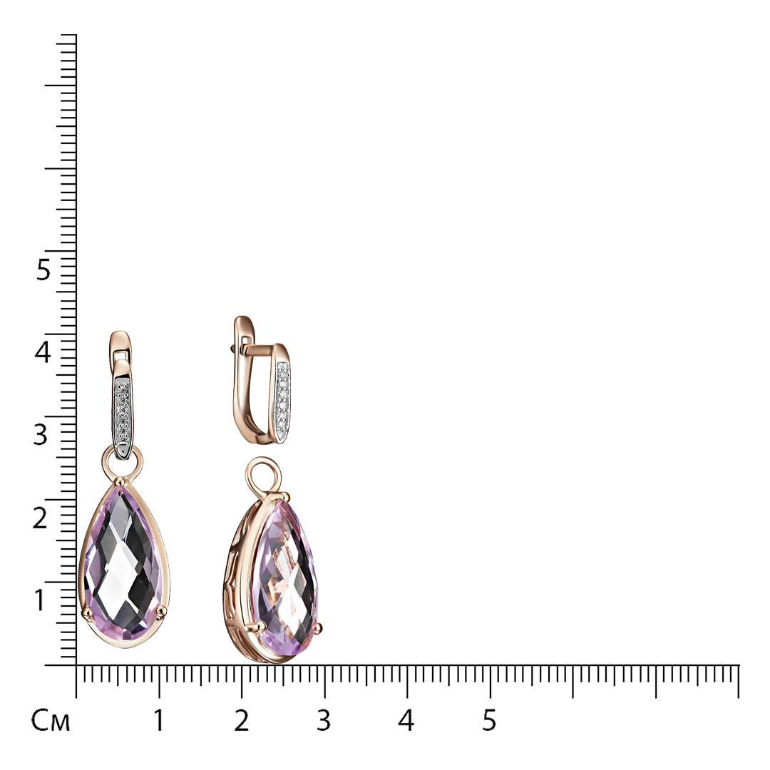 Серебряные серьги 925 пробы; вставки 2 Аметист 9,6ct; 12 Куб. Цирконий бесцв. 0,06ct;