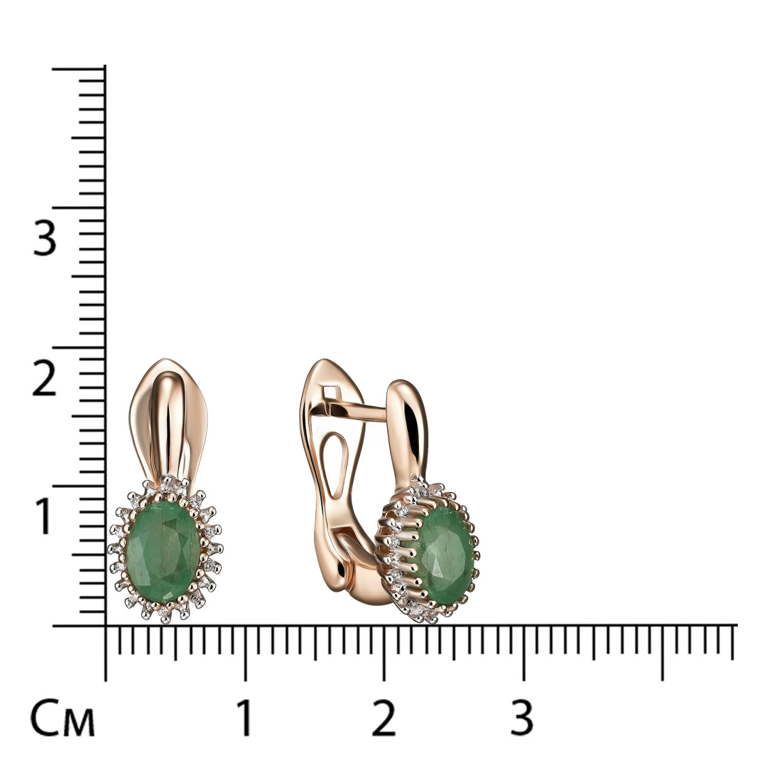 Серебряные серьги 925 пробы; вставки 2 Изумруд (F) 1,30ct 4/Г3; 20 Куб.Цирконий бесцв. 0,094ct;