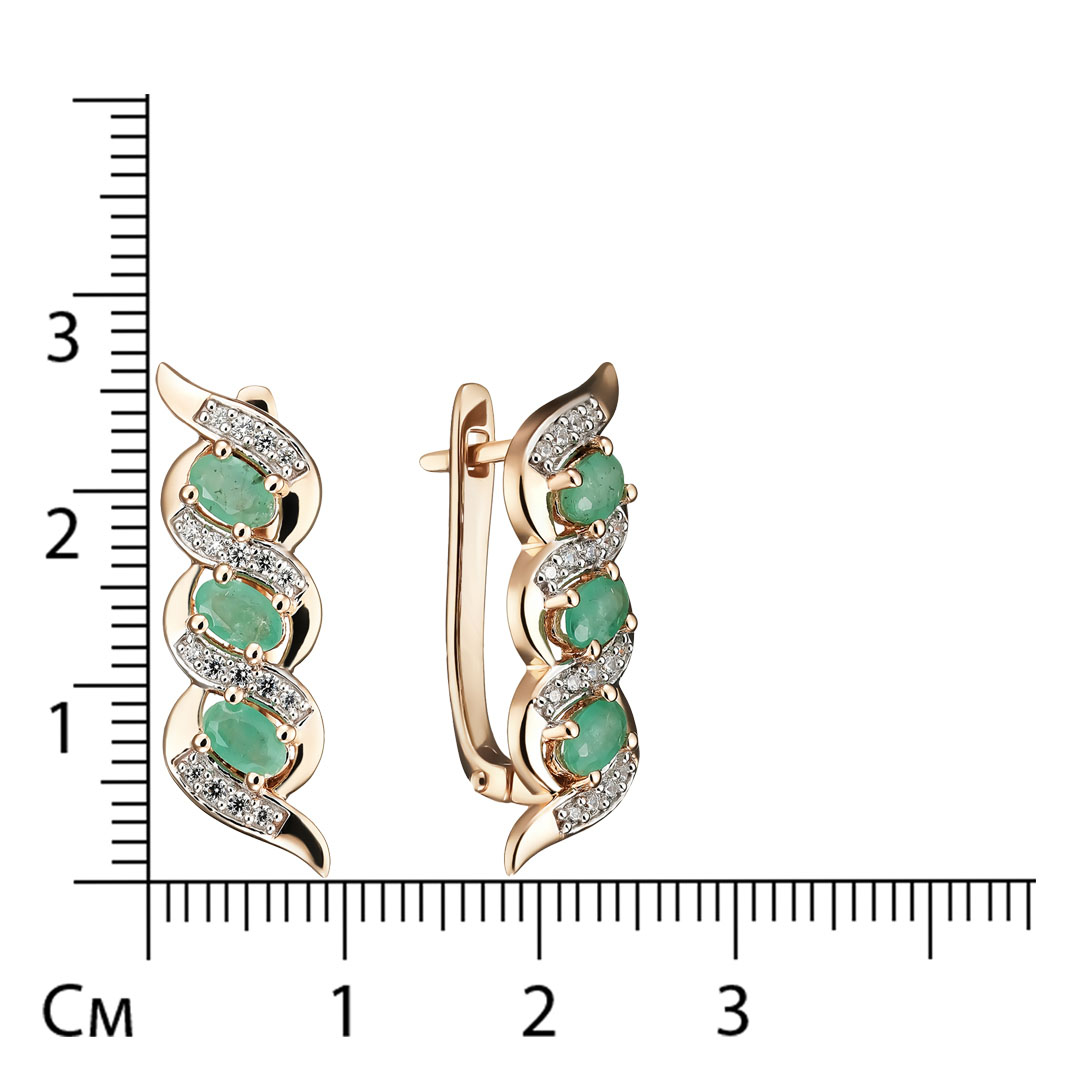 Серебряные серьги 925 пробы; вставки  6 Изумруд (F) 3/Г3 1,2ct; 36 Куб.Цирконий бесцв. 0,48ct;