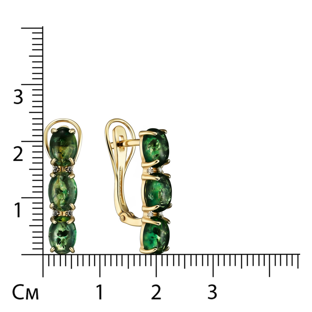 Серебряные серьги 925 пробы; вставки 6 Янтарь; 8 Фианит бесцв.;