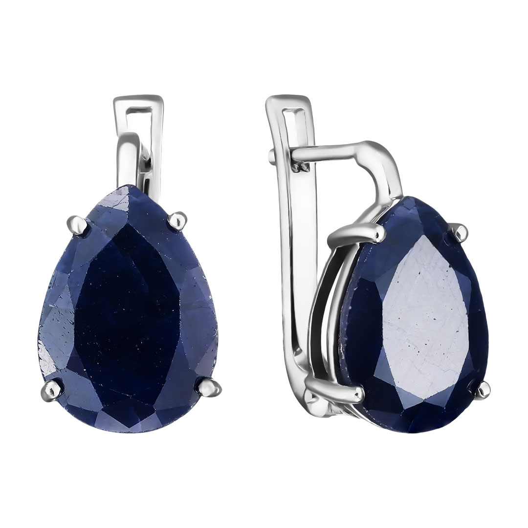 Серебряные серьги 925 пробы; вставки 2 Корунд синий 11,26 ct;