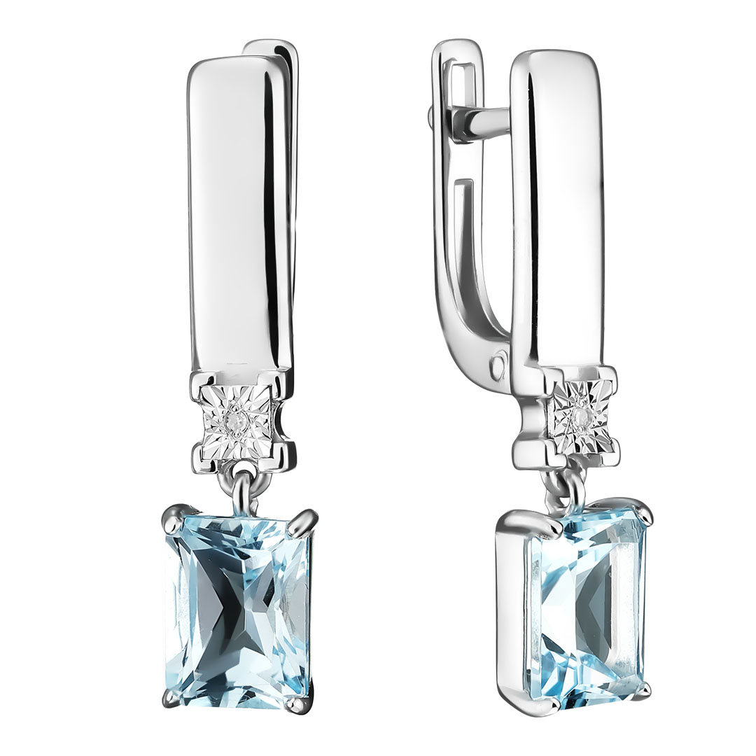 Серебряные серьги 925 пробы; с алмазной обработкой; вставки 2 Бр.Кр-17 0,006 2/3A; 2 Топаз;