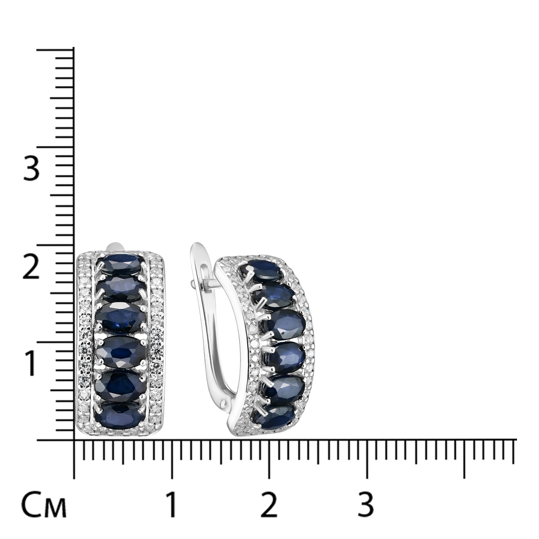 Серебряные серьги 925 пробы; вставки 12 Сапфир U/2 3,837; 72 Фианит бесцв.;