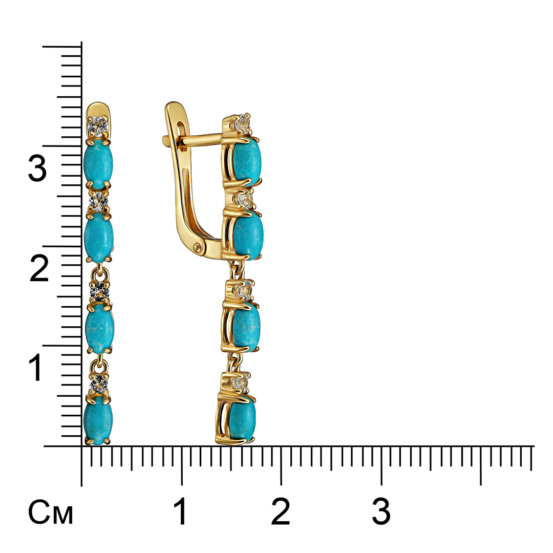 Серебряные серьги 925 пробы; вставки 8 Топаз белый; 8 Бирюза;