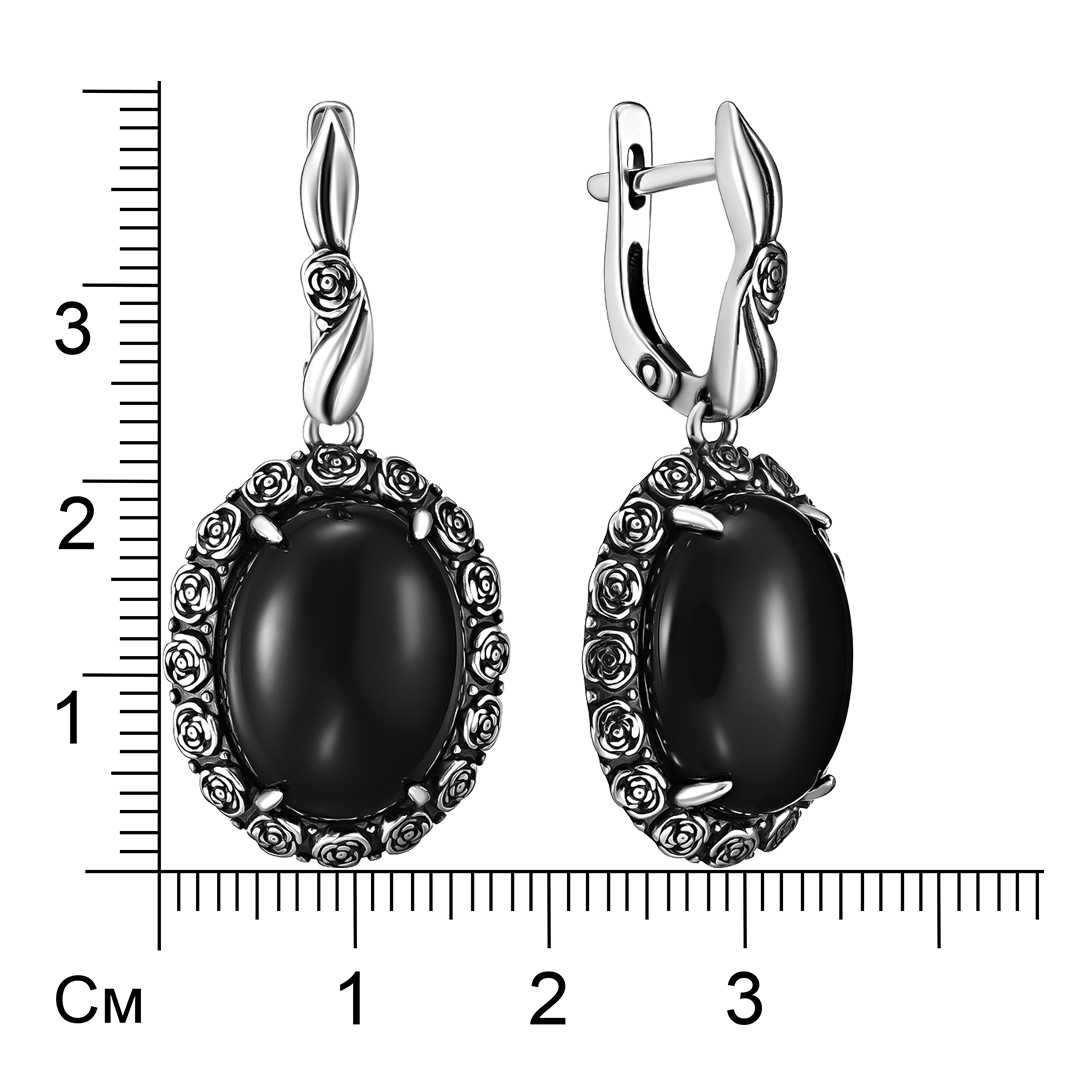 Серебряные серьги 925 пробы; оксидирование; вставки 2 Агат нат.;
