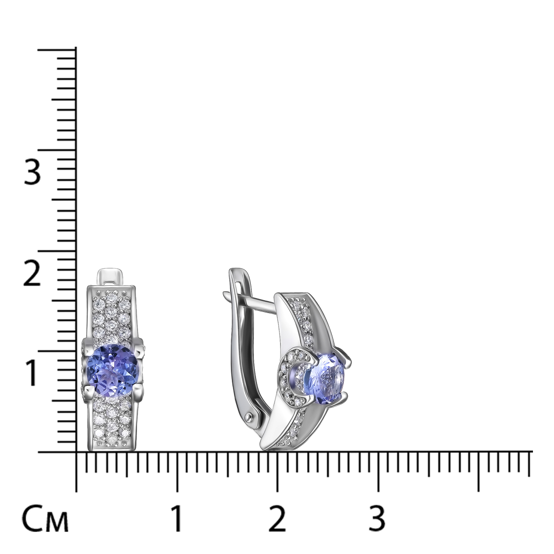 Серебряные серьги 925 пробы; вставки 2 Танзанит; 90 Фианит бесцв.;