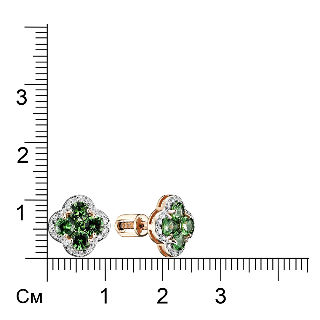 Серьги-пусеты из золота с тсаворитами "Клевер"