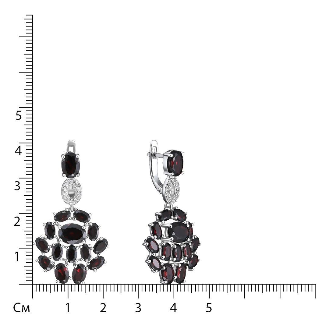 Серебряные серьги 925 пробы; вставки 30 Гранат 13,7ct; 20 Куб.Цирконий бесцв. 0,2ct;