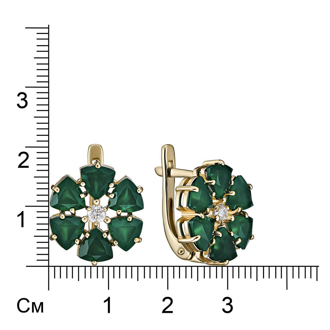 Серебряные серьги 925 пробы; вставки 12 Агат; 2 Фианит бесцв.;