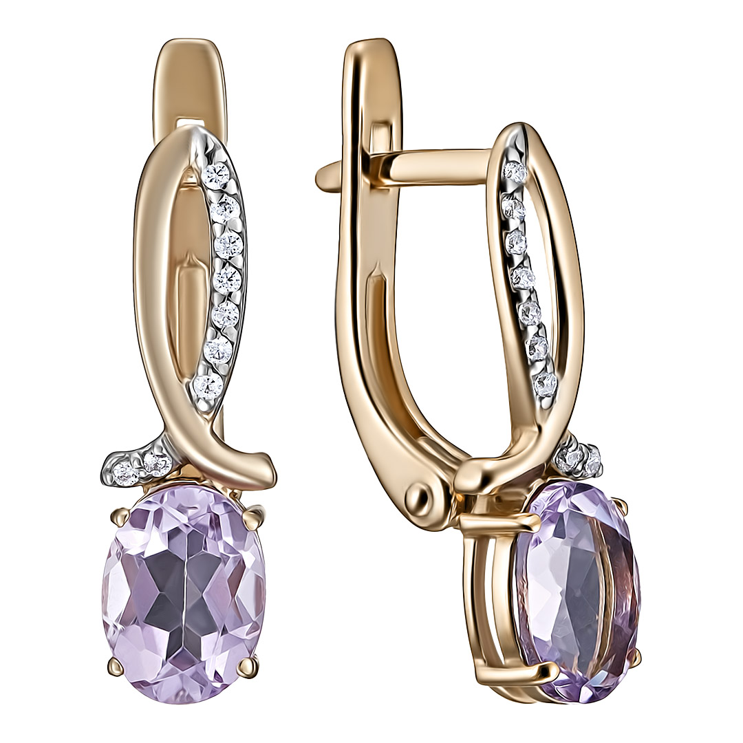 Серебряные серьги 925 пробы; вставки 2 Аметист; 18 Фианит бесцв.;