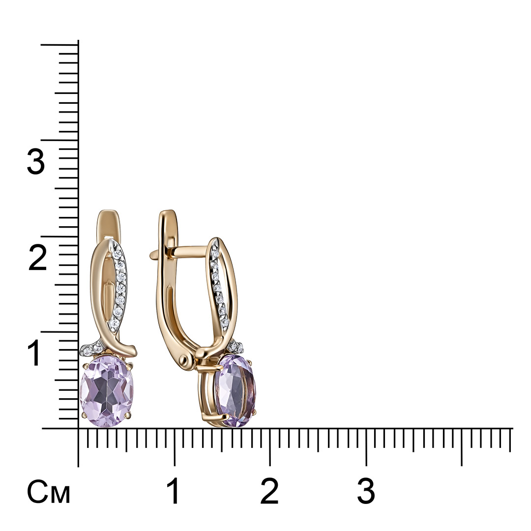 Серебряные серьги 925 пробы; вставки 2 Аметист; 18 Фианит бесцв.;