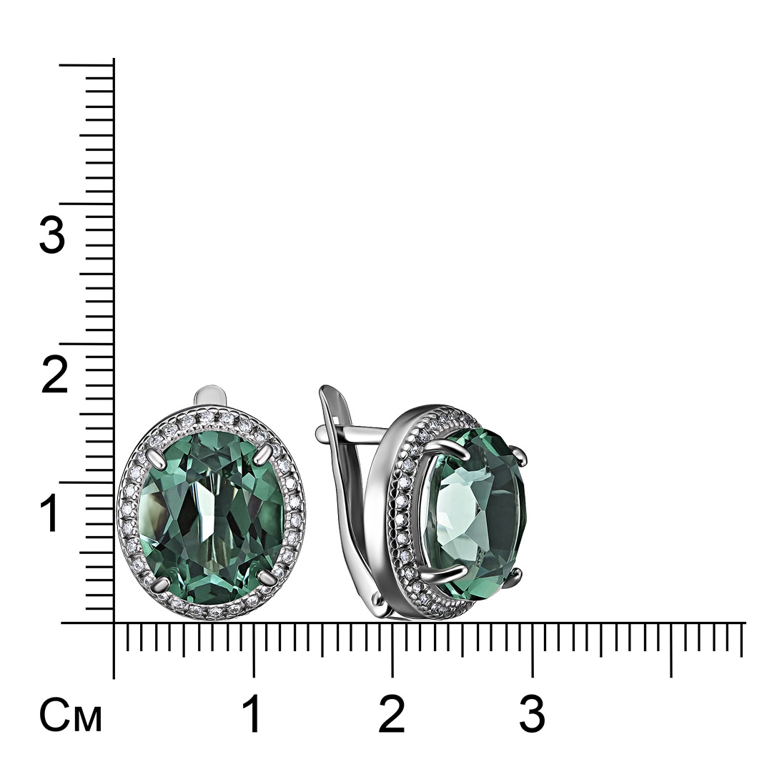 Серебряные серьги 925 пробы; вставки 2 Празиолит; 60 Фианит бесцв.;